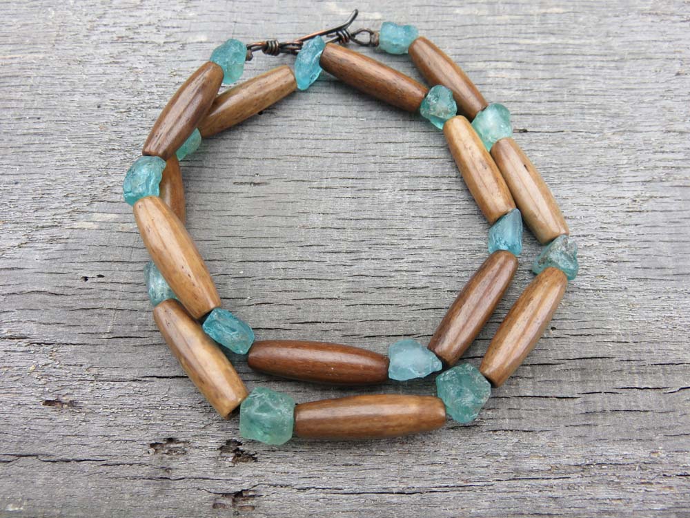 Apatite and Batik Bone Bead Necklace